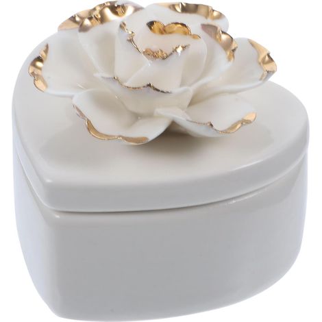 White Ceramic Heart and Flower Jewelry Box (1/5)