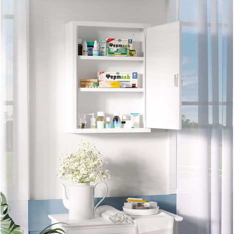 Armadietto porta medicinali da parete con serratura in acciaio bianco 40 x 15 x 53,5 cm (1/5)