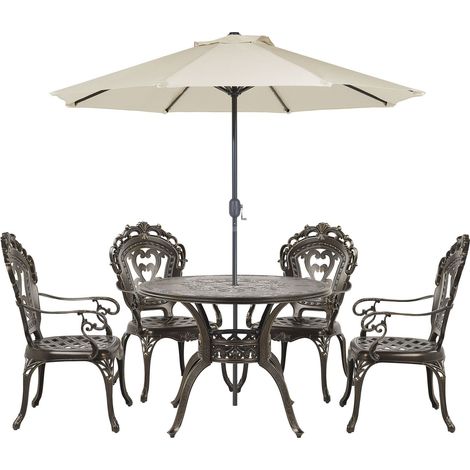 Garden Dining Set 4 Seater SAPRI with Parasol (16 Options) Metal Dark Brown