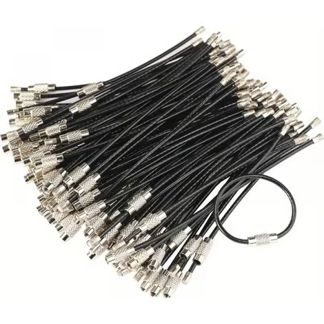 10 llaveros, cable de acero negro, 2,0 mm, 150 mm, cierre giratorio, artículos para manualidades. (1/5)