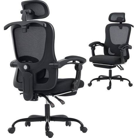 Sedia da ufficio ergonomica, sedia da ufficio in rete con poggiatesta regolabile, supporto lombare, 64x64x124 cm, nera