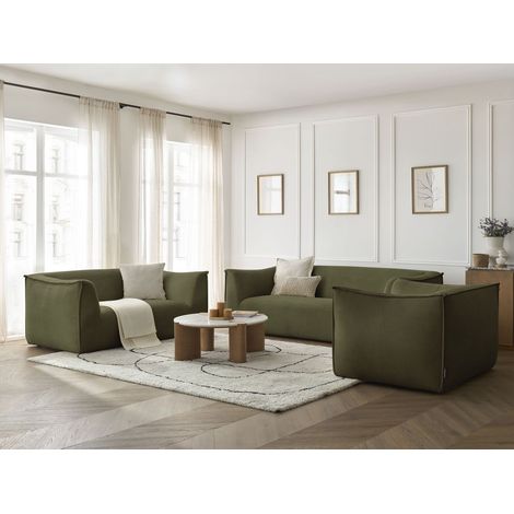 BOBOCHIC - Ensemble canapé droit fixe 3 + 2 places + fauteuil GIORGIA velours côtelé Vert (1/5)