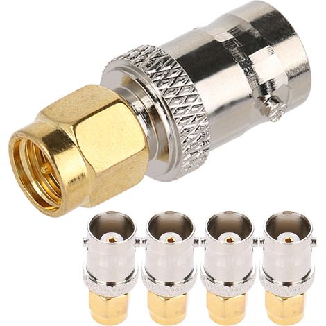 Lot de 5 adaptateurs radiofréquences tout cuivre SMA-BNC (fiche mâle SMA vers prise femelle BNC). (1/5)