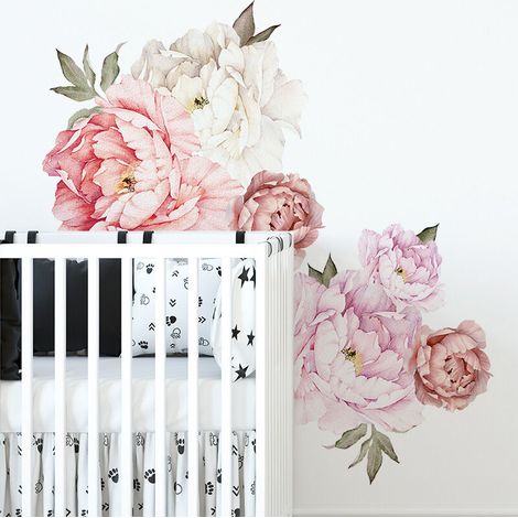 Sticker mural pivoine rose, décoration intérieure R