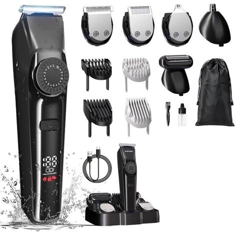 Professioneller Barttrimmer für Herren – Kabelloser elektrischer Bartrasierer für Männer, wasserdicht (IPX7), 4 Scherköpfe, 90 Minuten Akkulaufzeit (1/4)