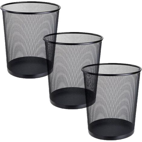 Lot de 3 corbeilles à papier en maille de 12 litres en métal, petites poubelles pour chambres, salles de bains, bureaux, maisons, cuisines, 24 x 26 cm, circulaires noirs (1/5)