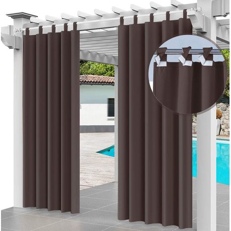2 Rideau Extérieur Imperméable, Protection UV Coupe-Vent Polyester, Pour Pergola Jardin Patio, Marron