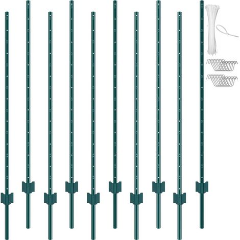 Lot de 10 Poteaux de Clôture en Acier au Carbone 152,4 cm Piquets Métalliques Robustes pour Jardin et Potager Vert (1/5)