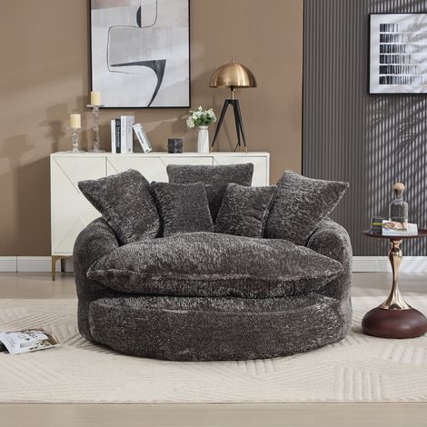 Fauteuil lounge surdimensionné rond avec coussins 190,5x138x63 cm en polyester gris OKWISH (1/5)