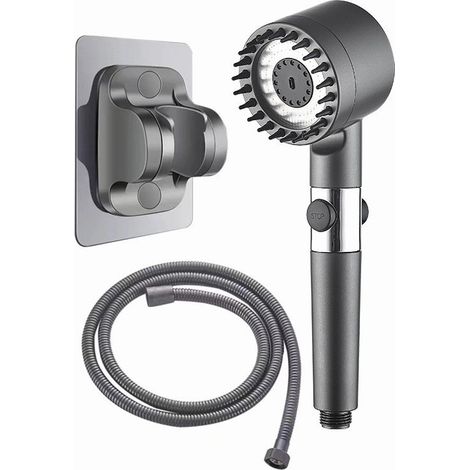 Pommeau de douche filtrant avec douchette à main, trois jets, kit de douche haute pression à économie d'eau, flexible et support (1/5)