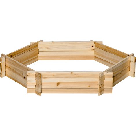 Potager surélevé hexagonal, jardinière à monter soi-même, bac à plantes en bois pour jardin ou balcon, finition naturelle, 100 x 92 x 16 cm