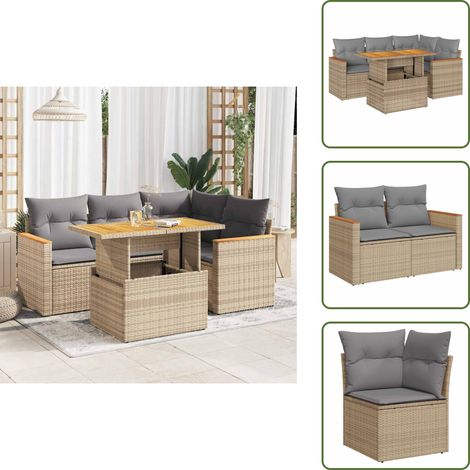 vidaXL Set sofás jardín y cojines 5 pzas ratán sintético acacia beige (1/5)