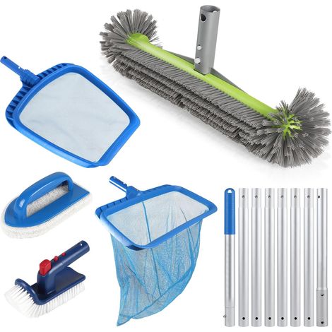 6 Pièces Kit de Nettoyage pour Piscine, 43cm Brosse Piscine Ronde avec 2,7m Manche Telescopique Aluminium, Epuisette Piscine Epuisette de Surface, Brosses Rotative pour Liner, Spas (1/5)