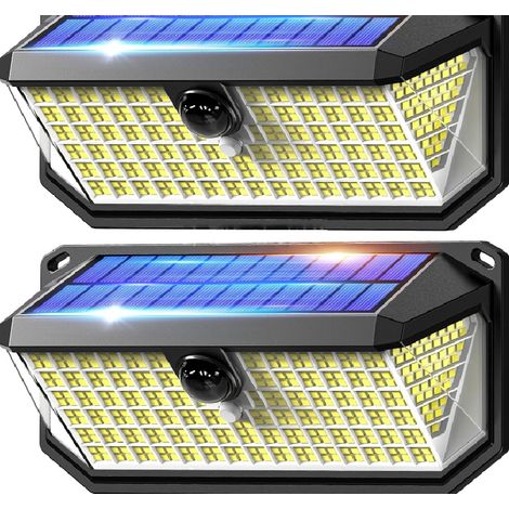 Lampe Solaire Extérieur, 4200LM, 416 LEDs, Éclairage à 300°, 3 Modes, avec Détecteur de Mouvement, Lumiere Solaire Étanche IP66 pour Clôture, Ccour, Patio, Jardin, Garage, etc- 2 pcs [Classe énergétiq (1/5)