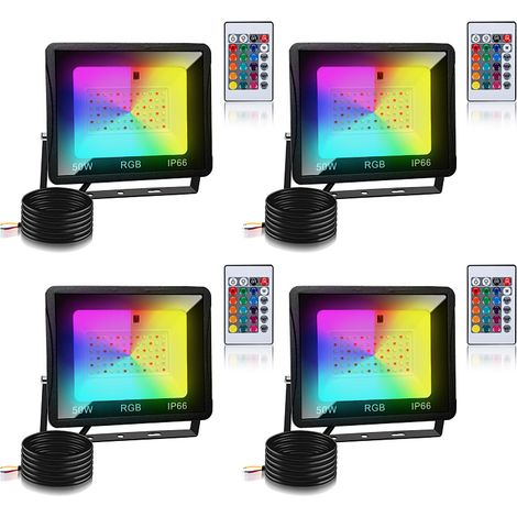 TolleTour Foco LED RGB con mando a distancia, set de 4 focos LED RGB 50W, 16 colores y 4 modos, IP66 exterior jardín y terraza (1/5)