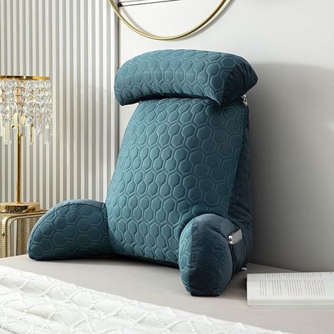 Coussin de dossier pour lit, idéal pour de longues périodes assises, coussin lombaire rafraîchissant en soie glacée, adapté au bureau, grand coussin de lecture pour canapé, pour adultes (bleu foncé) (1/5)