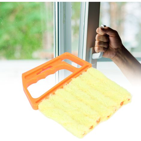 Brosse de nettoyage pour volets/grilles/blinds à 7 rouleaux microfibre amovibles orange avec manche PP ergonomique 16 cm (1/5)