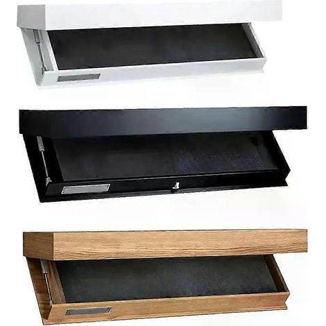 Étagère murale flottante en bois à rabat magique avec compartiment secret, idéale pour ranger livres, vin, plantes et disques. (1/4)