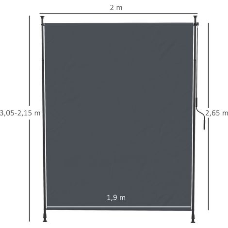 Store vertical rétractable 200 x 292 cm, avec pare-soleil réglable, en aluminium gris, pour terrasse et balcon (1/5)