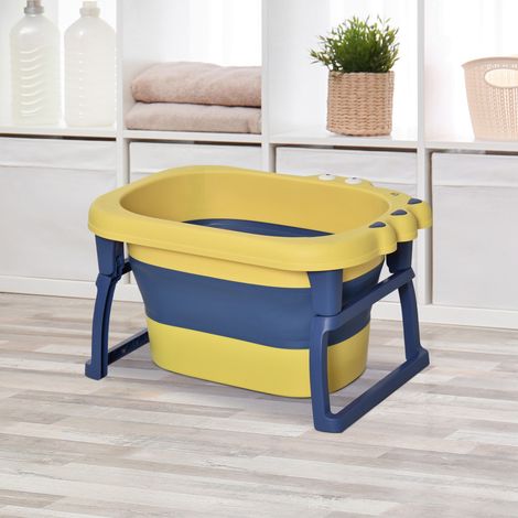 Vaschetta da bagno pieghevole HOMCOM, vaschetta portatile per neonati con piedini antiscivolo, 75,3x55,4x43 cm, gialla e blu