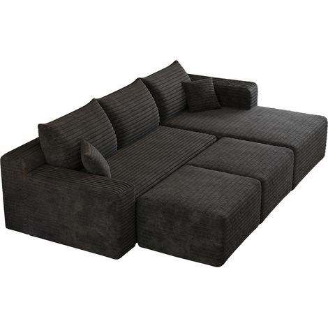 Divano angolare a L 241 cm in tessuto nero, con imbottitura in schiuma, stile moderno minimale (1/5)