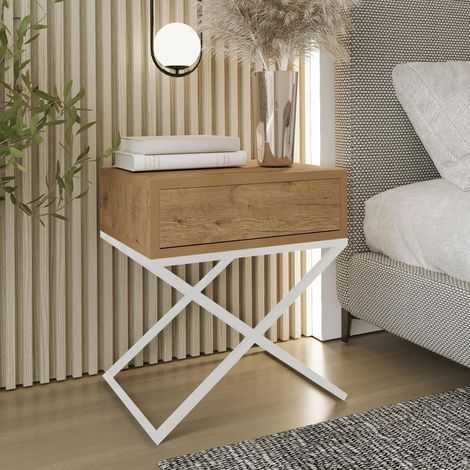 AX LIVING Nachttisch modern Aleio X 45 cm, Eiche Wotan, weißes Gestell