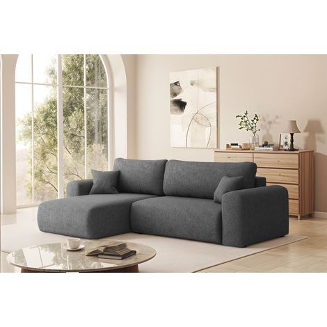 Ecksofa Schlafsofa FLORA Stoff Verita Dunkelgrau Ottomane Links