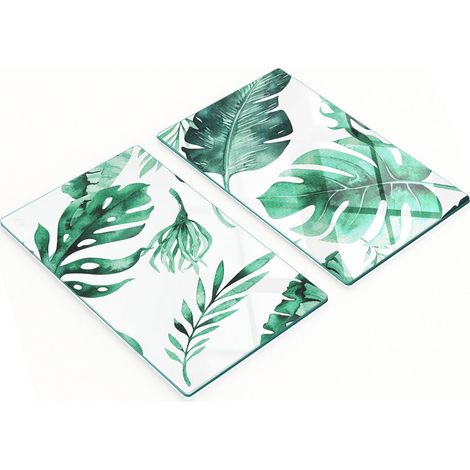 Tablas decorativas de cristal para cortar y servir con dise帽o de palmeras y hojas, 2x30x52 cm.