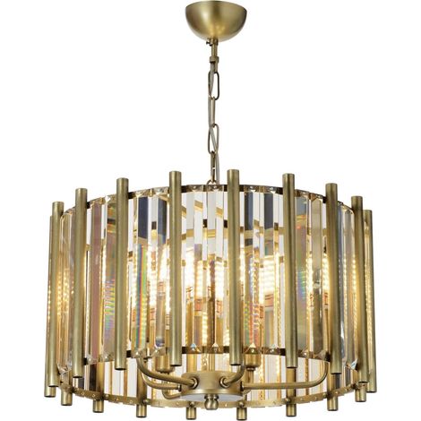 Lustre élégant vintage en cuivre, 57 cm de hauteur, 45 cm de diamètre Corps en métal, capuchon en cristal, 6 ampoules E14 max. 40 W Parfait pour la décoration moderne glamour et hôtel