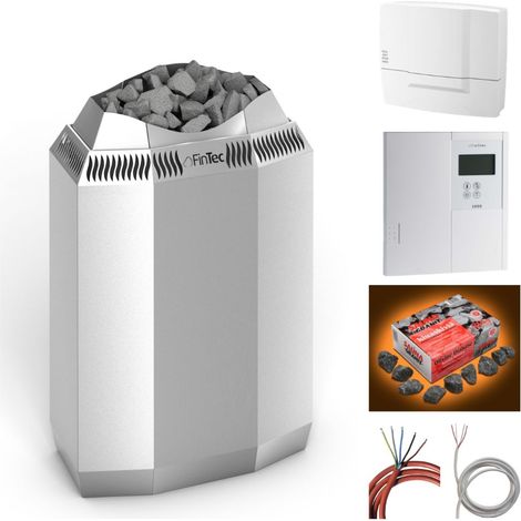 FinTec Elektro Saunaofen-Set KAJA (10,5 kW inkl. externer Steuerung aus Metall in Silber Silber (1/4)