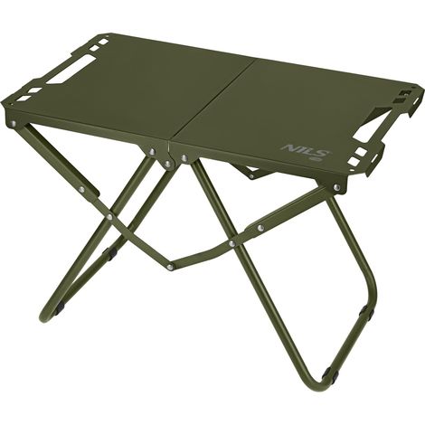 Table de camping pliante, verte, structure en acier, housse de transport (1/5)