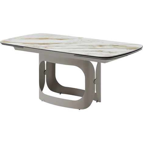 Tavolo da pranzo allungabile da 6 a 10 persone in ceramica, vetro temperato e metallo talpa - Effetto marmo bianco - DAVULO di Maison Céphy (1/5)