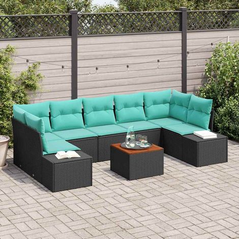 vidaXL Conjunto de sofás de jardín 8 uds. Negro y Turquesa (1/5)