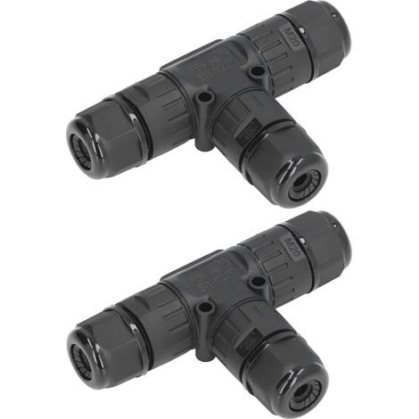 Lampe extérieure LED 3 broches, connecteur étanche IP68 en T pour câble 9-12mm, 2 pièces/lot, adaptateur de puissance avec vis de serrage, certifié CE/SAA/UL/TUV/RoHS (EW-M20T-3P) (1/5)