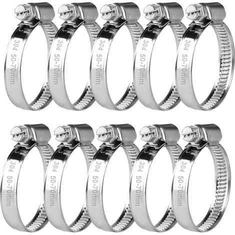 10 Pcs Collier de Serrage Tuyau Réglable 50-70 mm, Collier de Serrage en Acier Inoxydable, Colliers de Serrage à Vis Metallique, Boulons Collier Durite pour Tuyaux de Essence Diesel Pi (1/5)