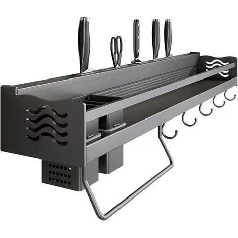 Étagère à Épices,Étagère de Cuisine Murale Sans Perçage Porte-épices avec 6 crochets amovibles,Peut placer des épices,suspendre des spatules,des cuillères et d'autres ustensiles de cuisine,de (1/4)