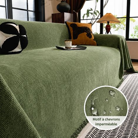 Jeté de canapé en chenille imperméable motif chevrons vert 180 x 340 cm vert 180 340cm réf 30 × 30 × 8 cm 1,6 kg – Livraison gratuite