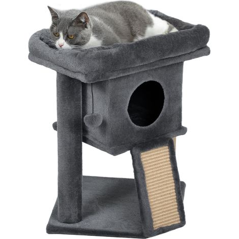 Arbre à chat avec tapis à griffer en jute, plateforme de couchage, balle de jeu, maison pour chat, beige, 40 x 40 x 57 cm