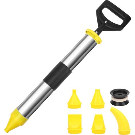 Caulking Gun, Mortar Pump with 5 Nozzles, Cement Grout Gun, Mortar Syringe, Cement Caulking Gun, Thickened Stainless Steel (Yellow) (1/5)