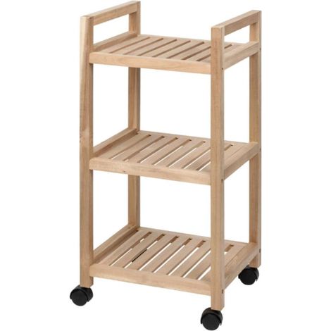 Wenko – Étagère à roulettes 3 niveaux en bois d'acacia FSC® 35x72x31 cm – 4 roulettes pour déplacement facile – Charge 15 kg (1/5)