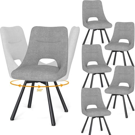 LEWE Lot de 6 Chaises de Salle à Manger, Chaise de Cuisine Pivotante à 360°, Capitonnée Chaise Salon avec Pieds en Métal, Gris clair