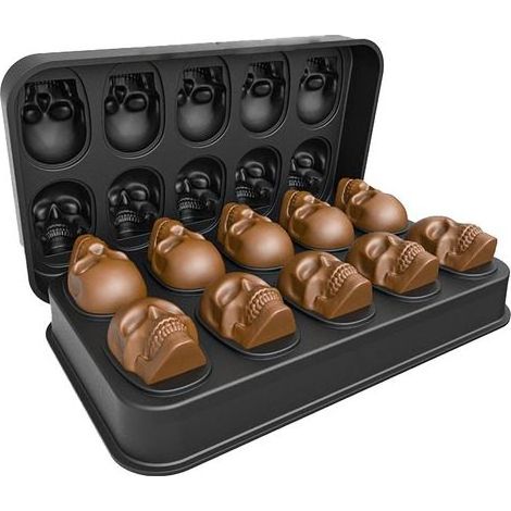 Totenkopf-Eiswürfelform – Für Whisky und Cocktails – Lebensmittelechtes Silikon – 10 Fächer – Multifunktional verwendbar für Schokolade und Süßigkeiten (1/5)