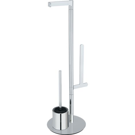 WENKO Set per WC a pavimento Polvano in acciaio inossidabile, spazzola per WC con testa in silicone, argento lucido, acciaio inossidabile resistente alla ruggine lucido, silicone nero (1/5)