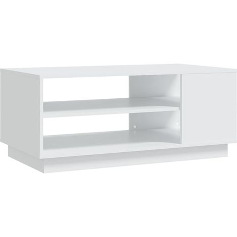 Mesa de centro de diseño moderno con estantes, 102 x 55 x 43 cm, madera de ingeniería blanca, DEC037833