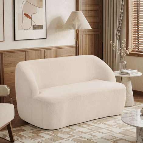 Canapé 2 places en tissu bouclé, 142 cm, canapé avec dossier et assise arrondis, aucun montage requis, pour le salon (1/5)