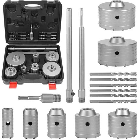 16-piece Concrete Core Drill Bit Set, Concrete Hole Saw for Dry Core Drilling, 7 Core Bits (30, 40, 50, 65, 80, 100, 110mm) with 100mm and 300mm SDS Plus & SDS Max 6 Centering Drill Bits (1/5)