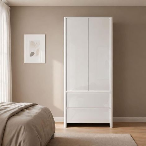 Ardenza High Gloss 2 Door Wardrobe with 2 Drawers and Hanging Rail (1/5)