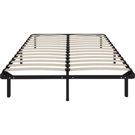 Cadre de lit 160x190cm bois massif sommier lattes rangement sous lit pieds robustes noir (1/5)