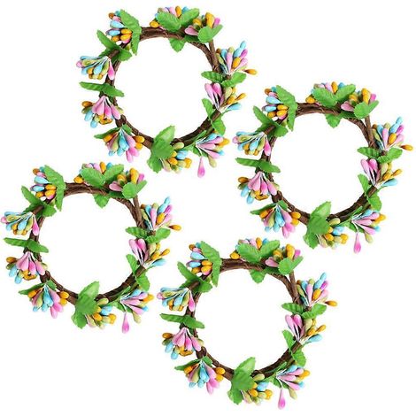 Couronne de Pâques avec bougies, plantes artificielles et anneaux décoratifs (20 pièces) (1/5)