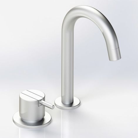 Vola Waschtisch-Zweiloch-Eingriffmischer mit Schwenkauslauf, Ausladung 10 cm